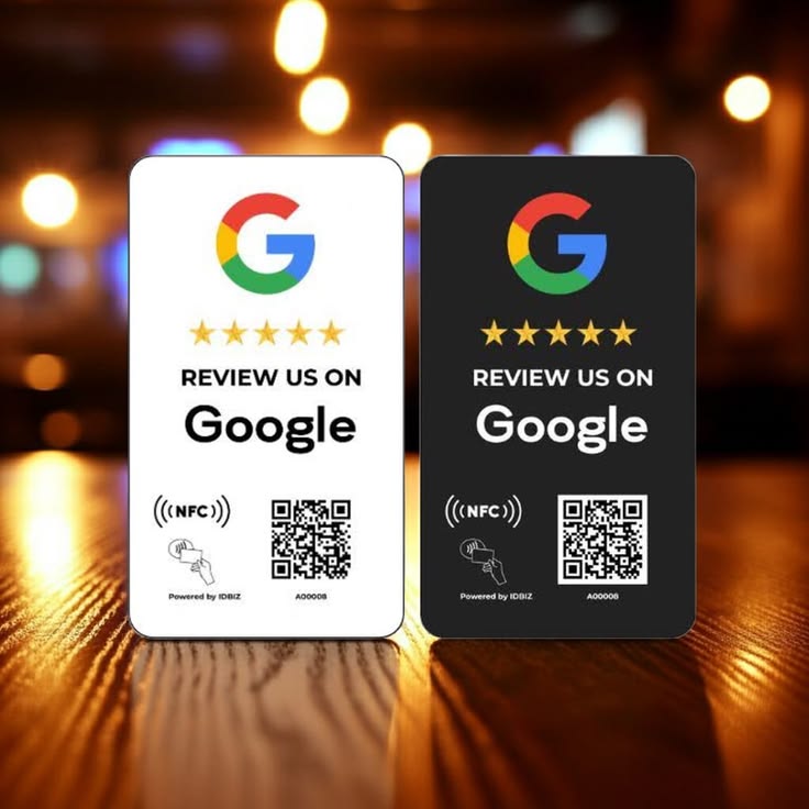 Black and white Google review NFC and QR cards