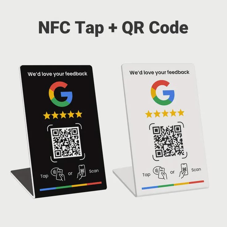 Google review QR code and NFC table stands
